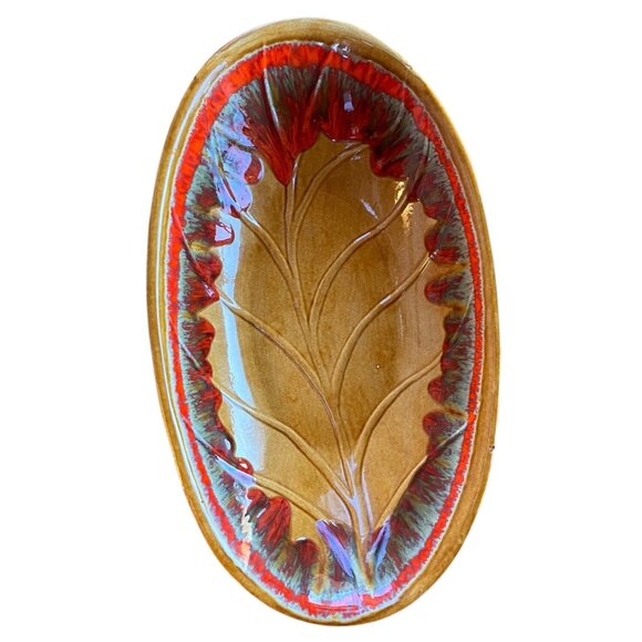 VTG California Pottery Rich Color Woodgrain Large Centerpiece R-133 18 x 10 x 3" - Picture 2 of 16